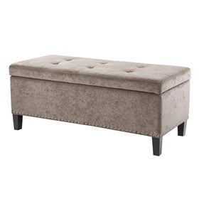 Shandra II Tufted Top Taupe Storage Bench