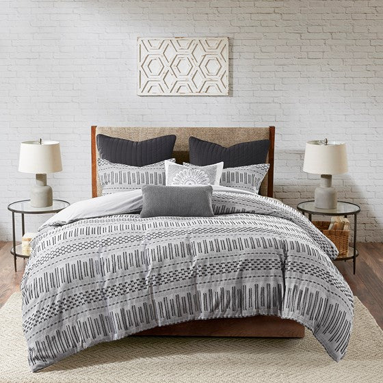 Rhea Cotton Jacquard Comforter Mini Set (Grey/Black)
