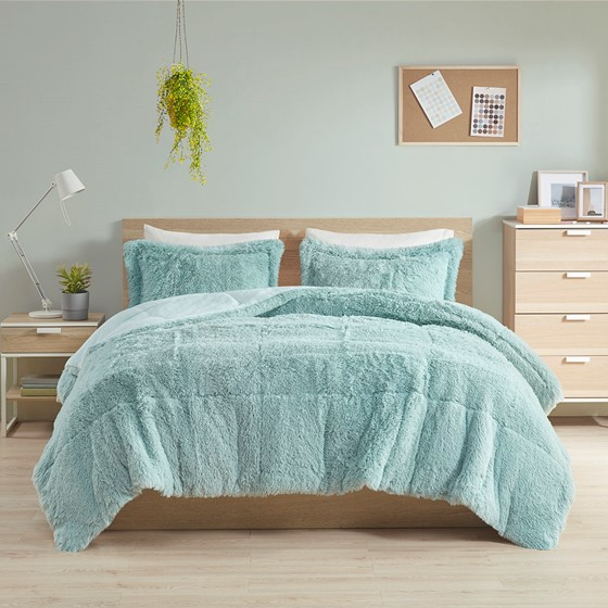 Malea Shaggy Faux Fur Comforter Mini Set (Aqua)