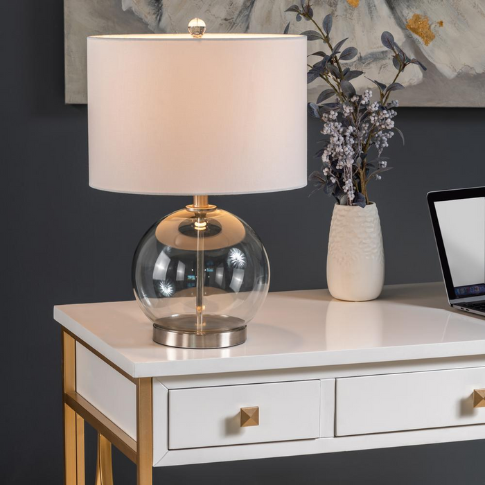20.5" Glass + Metal Grey Lamp