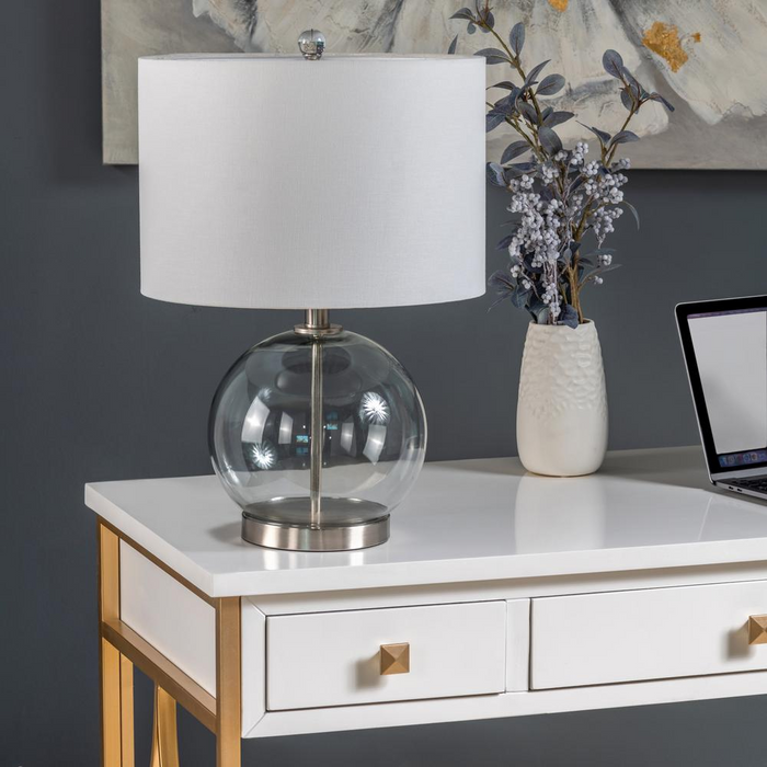 20.5" Glass + Metal Grey Lamp