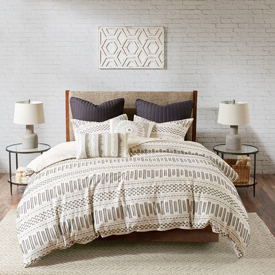 Rhea Cotton Jacquard Comforter Mini Set (Ivory/Charcoal)