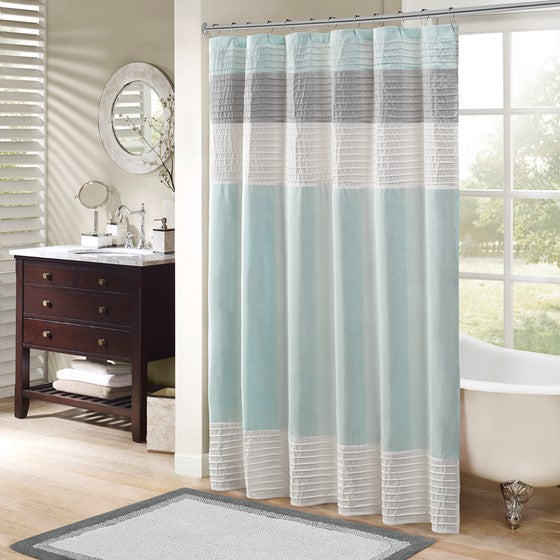 Amherst Faux Silk Shower Curtain (Aqua)