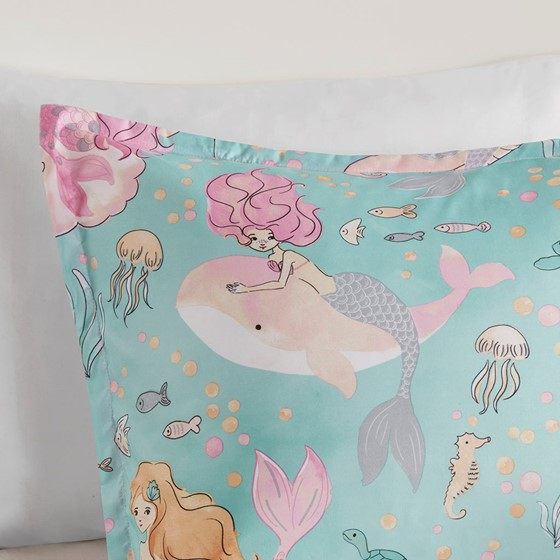 Darya Printed Mermaid Comforter Set (Aqua/Pink)