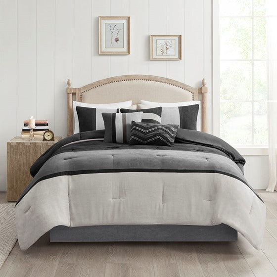 Palisades 7 Piece Faux Suede Comforter Set (Black)
