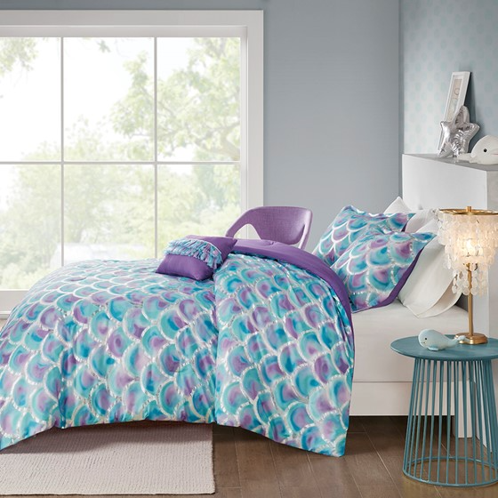 Pearl Metallic Printed Reversible Comforter Set (Teal/Purple)