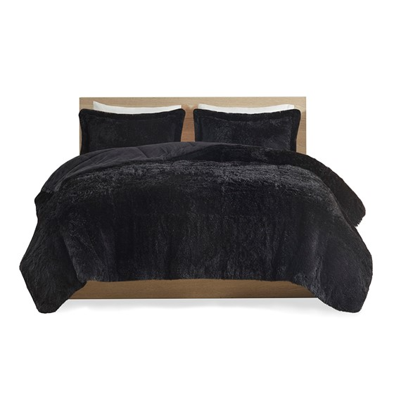Malea Shaggy Faux Fur Comforter Mini Set (Black)