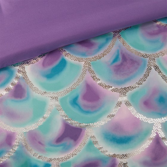 Pearl Metallic Printed Reversible Comforter Set (Teal/Purple)