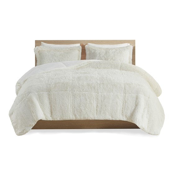 Malea Shaggy Faux Fur Comforter Mini Set (Ivory) (ETA 3/15/23)