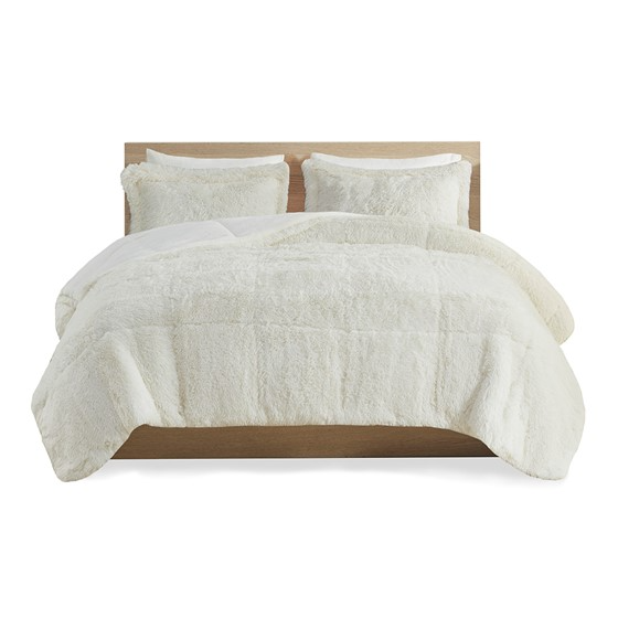 Malea Shaggy Faux Fur Comforter Mini Set (Ivory)