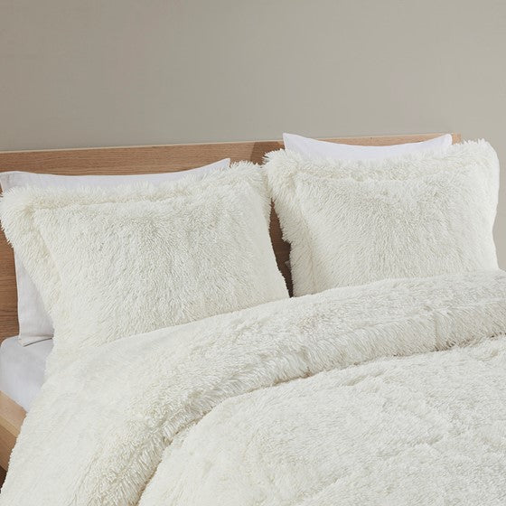 Malea Shaggy Faux Fur Comforter Mini Set (Ivory) (ETA 3/15/23)