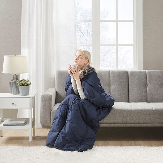 Hadly Goose Feather and Down Wearable Throw (Indigo)