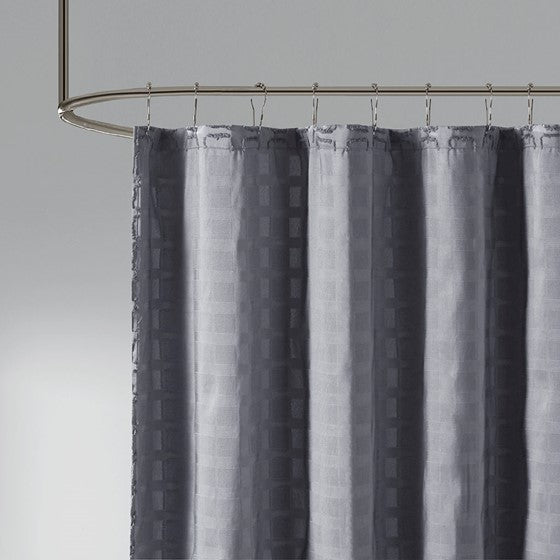 Metro Woven Clipped Solid Shower Curtain (Gray)