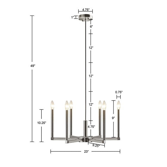 Renzetti 6-Light Contemporary Candelabra Styled Chandelier
