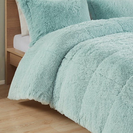 Malea Shaggy Faux Fur Comforter Mini Set (Aqua)