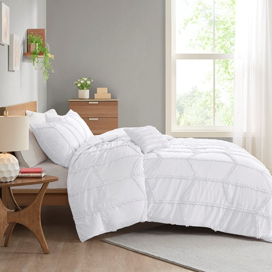 Jayla Ruffle Comforter Set (White)