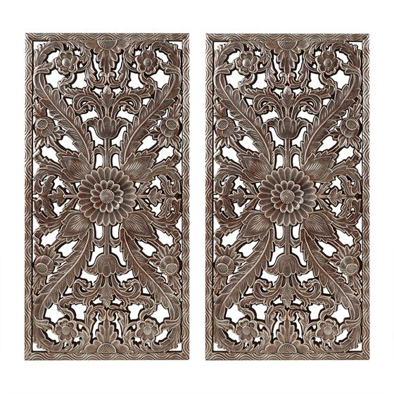 Bronze Botanical Panel Carved Wall Decor 2 Piece Set (ETA 03/08/2023)