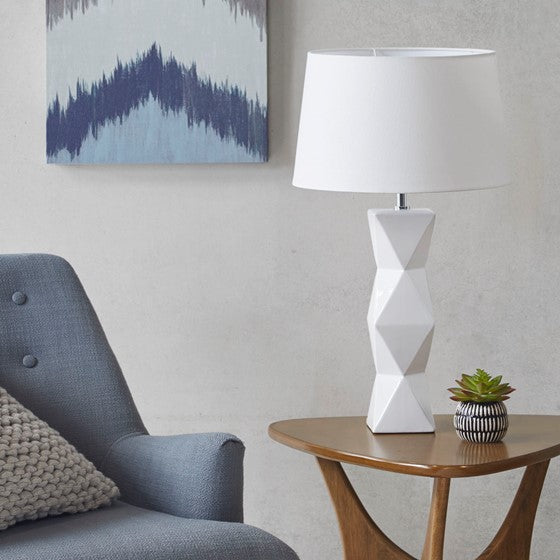 Kenlyn Geometric Ceramic Table Lamp (White)