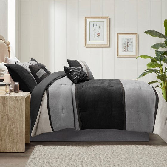 Palisades 7 Piece Faux Suede Comforter Set (Black)
