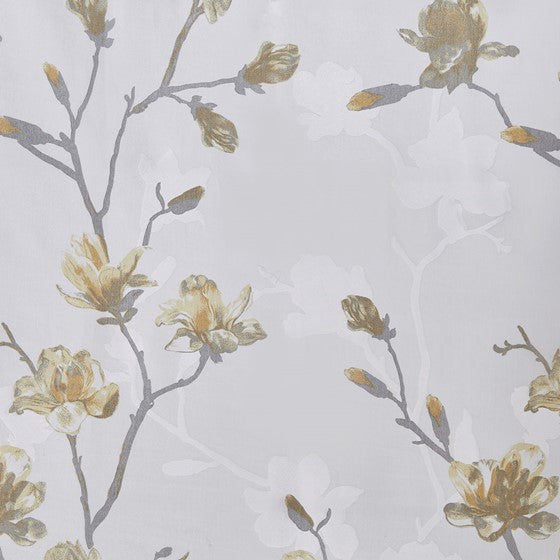 Magnolia Floral Printed Burnout Shower Curtain (Yellow)