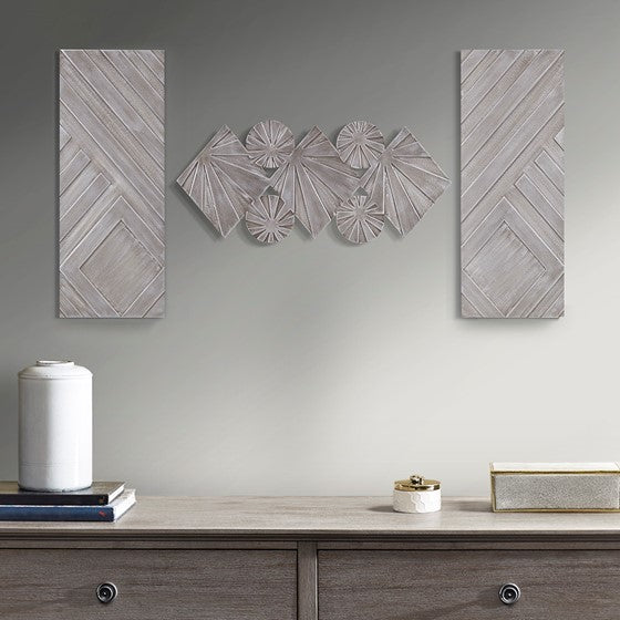 Ash Carved Wood 3 Piece Set Wall Decor