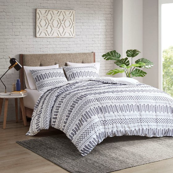Rhea Cotton Jacquard Comforter Mini Set (Off White/Navy)