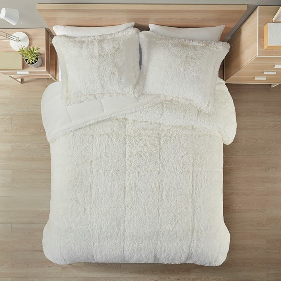 Malea Shaggy Faux Fur Comforter Mini Set (Ivory)