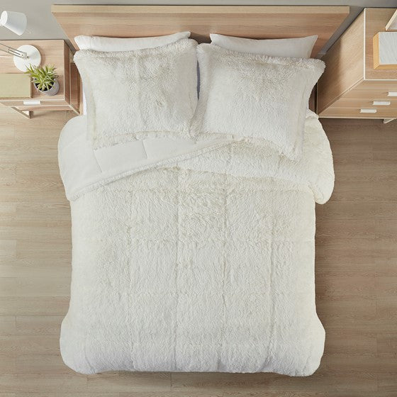 Malea Shaggy Faux Fur Comforter Mini Set (Ivory) (ETA 3/15/23)