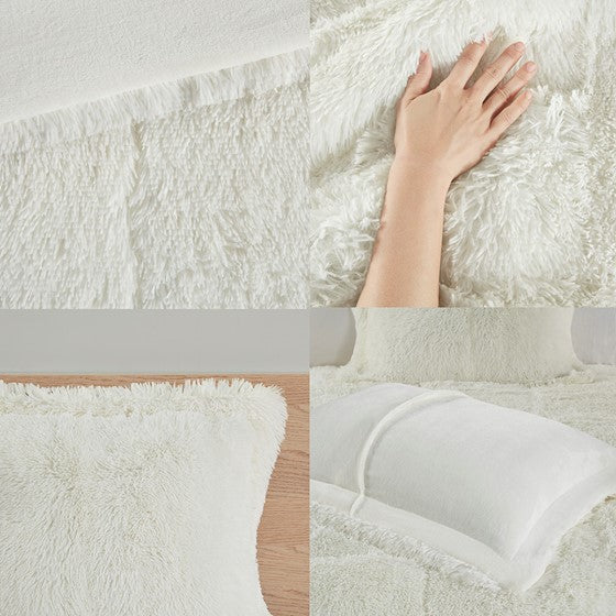 Malea Shaggy Faux Fur Comforter Mini Set (Ivory) (ETA 3/15/23)