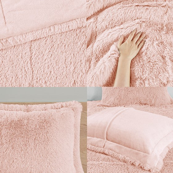 Malea Shaggy Faux Fur Comforter Mini Set (Blush)