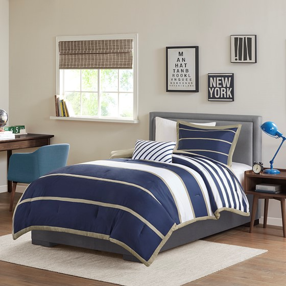 Ashton Comforter Set (Khaki/Navy)