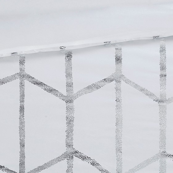 Raina Metallic Printed Comforter Set (White/Silver)