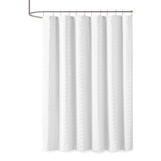 Metro Woven Clipped Solid Shower Curtain (White)