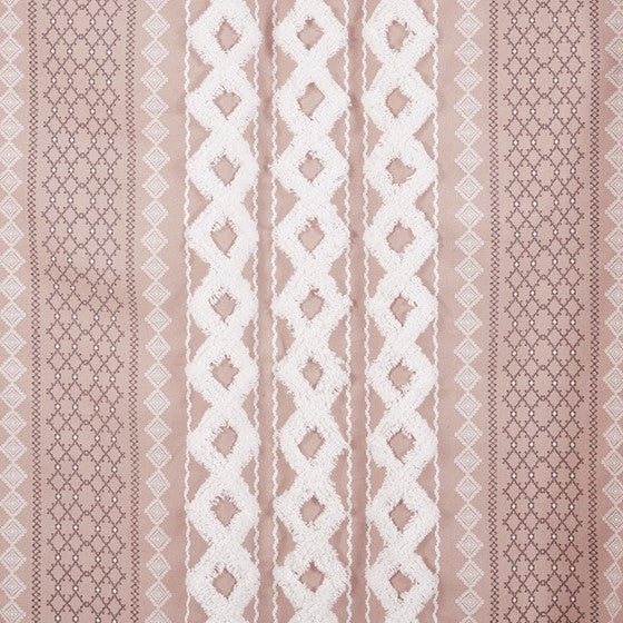 Imani Cotton Printed Shower Curtain with Chenille (Blush)