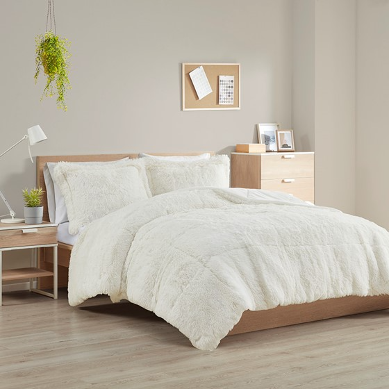 Malea Shaggy Faux Fur Comforter Mini Set (Ivory)