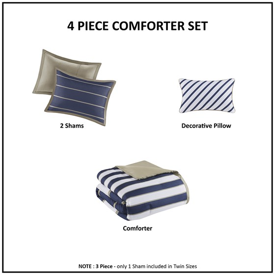 Ashton Comforter Set (Khaki/Navy)