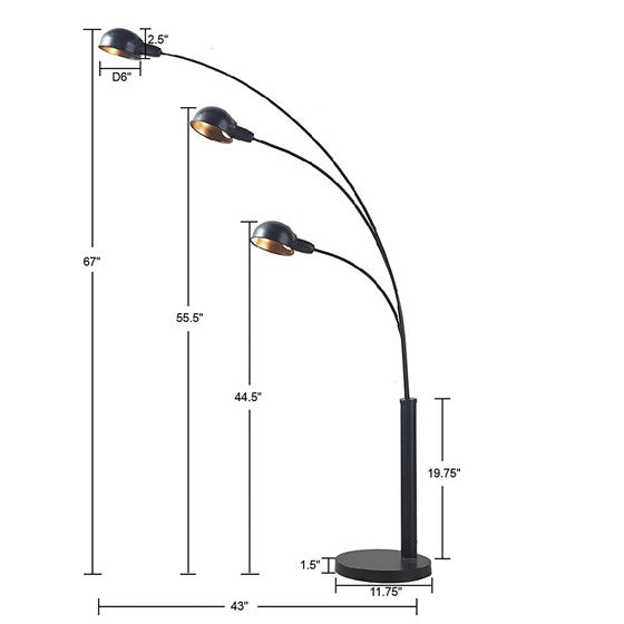 Archer 3-Light Adjustable Tiered Arc Metal Floor Lamp