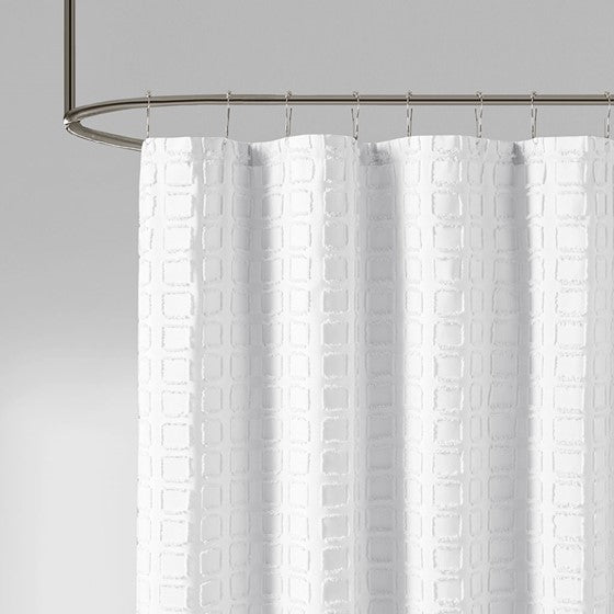 Metro Woven Clipped Solid Shower Curtain (White)