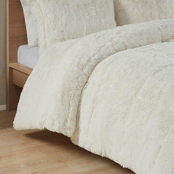 Malea Shaggy Faux Fur Comforter Mini Set (Ivory) (ETA 3/15/23)
