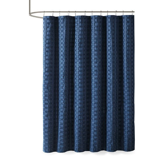 Metro Woven Clipped Solid Shower Curtain (Navy)
