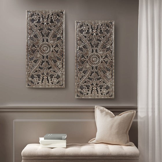 Bronze Botanical Panel Carved Wall Decor 2 Piece Set (ETA 03/08/2023)