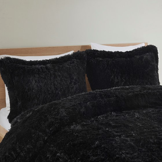 Malea Shaggy Faux Fur Comforter Mini Set (Black)