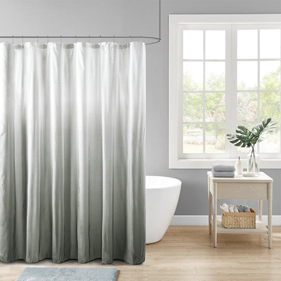 Ara Ombre Printed Seersucker Shower Curtain (Grey)