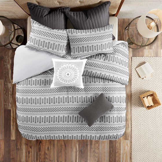Rhea Cotton Jacquard Comforter Mini Set (Grey/Black)