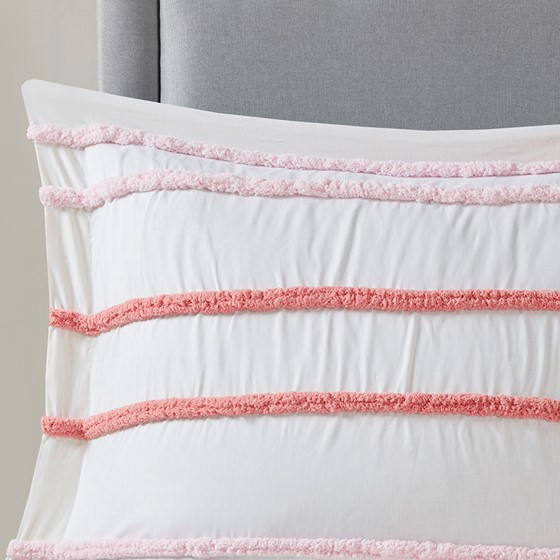 Haisley Cotton Comforter Set with Chenille Trim (Pink)