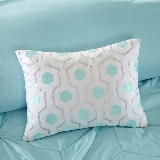 Toren Embroidered Comforter Set with Bed Sheets (Aqua)