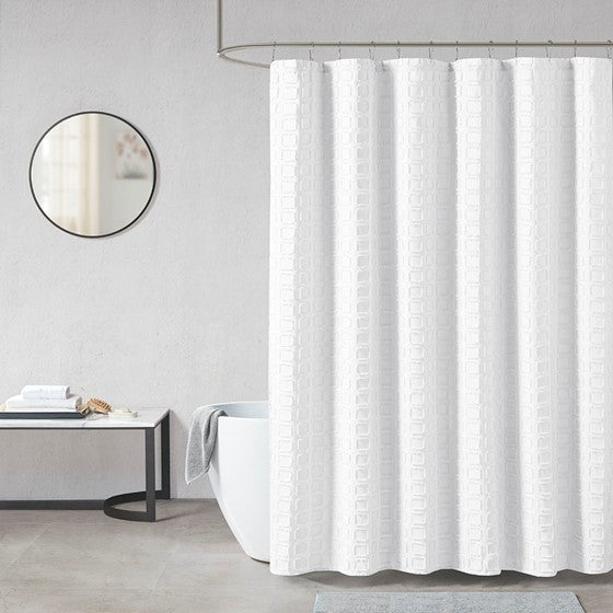Metro Woven Clipped Solid Shower Curtain (White)
