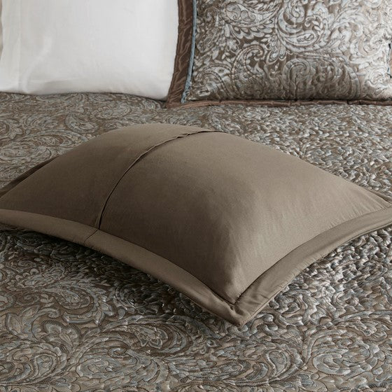 Aubrey 5 Piece Reversible Jacquard Bedspread Set (Blue/Brown)