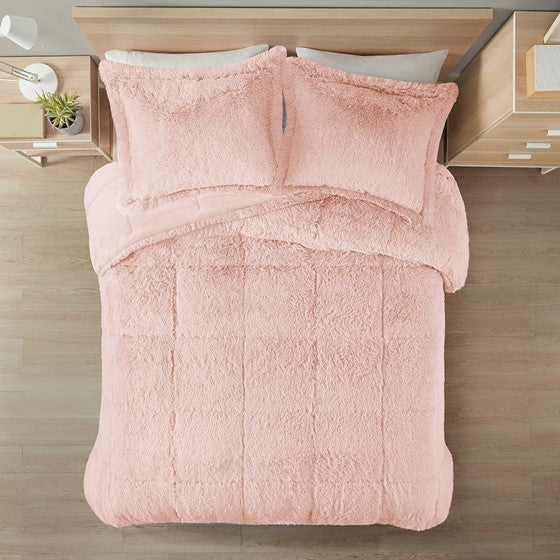 Malea Shaggy Faux Fur Comforter Mini Set (Blush)