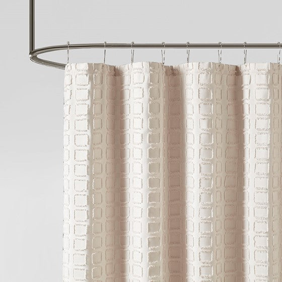 Metro Woven Clipped Solid Shower Curtain (Sand)